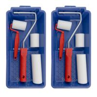 Lakroller schilderset - 3x stuks - 5 en 10 cm - extra fijn - met verfbak en beugel - schuimrollers -