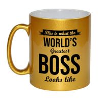 Gouden Worlds Greatest Boss cadeau koffiemok / theebeker 330 ml - thumbnail