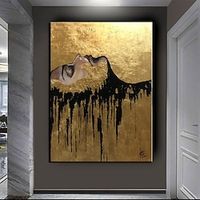 groot met de hand geschilderd zwart en goud schilderij acrylfolie schilderij op canvas muurkunst abstracte kunst abstract schilderij gouden firgure schilderij zwart schilderij huisdecoratie decor Lightinthebox