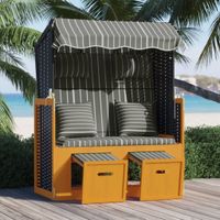 Strandstoel met kussens poly rattan en hout zwart en grijs - thumbnail