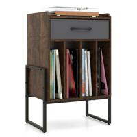 Platenrek en Draaitafelstandaard met Opvouwbare Stoffen Lade en Vier Compartimenten