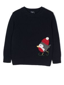 Il Gufo pull en laine à broderies Bird - Bleu