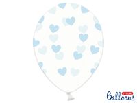 6 Transparante Ballonnen met hartjes print Sky Blue
