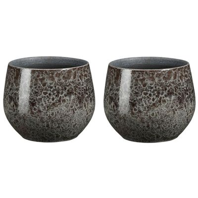 Plantenpot/bloempot terracotta - 2x - antraciet - D16 x H13 cm - binnen Plantenpot/bloempot terracotta - 2x - antraciet - D16 x H13 cm - binnen