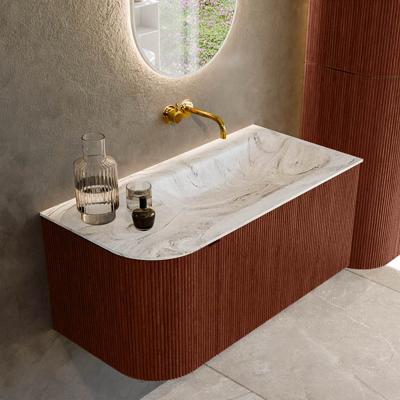 Badmeubel Mondiaz Kurve-Dlux | 95 cm cm | Meubelkleur Ruby | Wastafelkleur Glace | Solid surface | Wasbak rechter zijde spoelbak | Zonder kraangat(en)