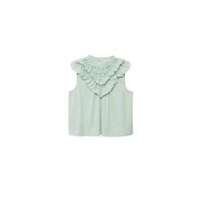 Mango top met open detail en ruches mintgroen Mango top met open detail en ruches mintgroen