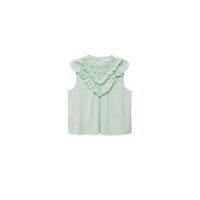 Mango top met open detail en ruches mintgroen - thumbnail
