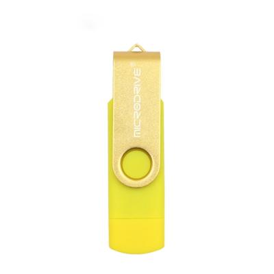 MicroDrive 32GB USB 2 0 mobiele computer dual-use roterende OTG metalen U-schijf (geel)