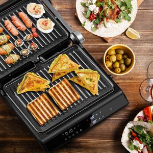 1200W 3-In-1 Elektrische Grillpers 4-Snijders Sandwichmaker met Antiaanbakplaten Onafhankelijke Temperatuurregeling 4 Uur Timer