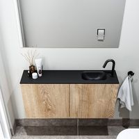 Zaro Polly toiletmeubel 100cm eiken met zwarte wastafel met kraangat rechts - thumbnail