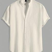 Bon&Bon Homme Men's White Short Sleeve Button Front Beach Shirt Apricot / S