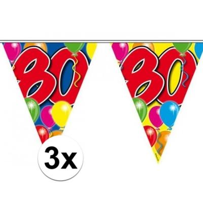 Leeftijd vlaggenlijn 80 jaar - 3x - 10 meter - plastic - 80e verjaardag slinger - vlaggetjes