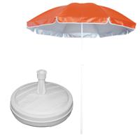 Tuin parasol - met vulbare parasolvoet in wit - doek oranje - D150 cm - polyester