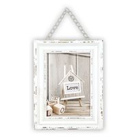 Houten fotolijst vintage wit met metalen ophangketting geschikt voor een foto van 13 x 18 cm