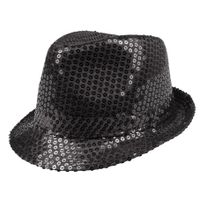 Trilby hoed met pailletten - zwart - glitter   -