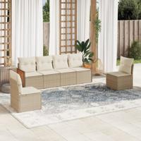 6-delige Loungeset met kussens poly rattan beige