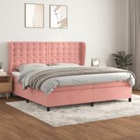 Boxspring met matras fluweel roze 200x200 cm