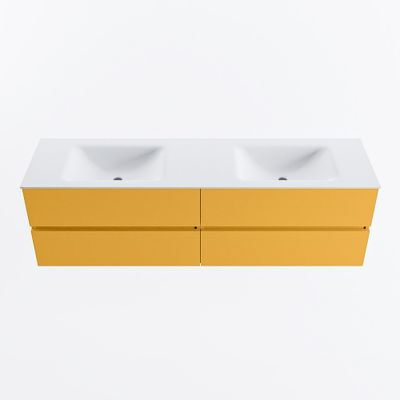 MONDIAZ VICA 170cm badmeubel onderkast Ocher 4 lades. Wastafel CLOUD dubbel zonder kraangat, kleur Talc.