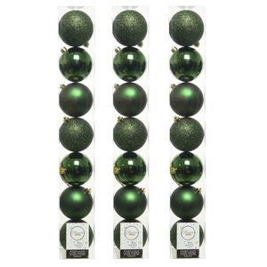 28x stuks kunststof kerstballen donkergroen (pine) 8 cm glans/mat/glitter