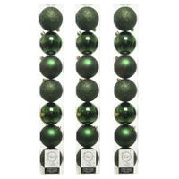 28x stuks kunststof kerstballen donkergroen (pine) 8 cm glans/mat/glitter