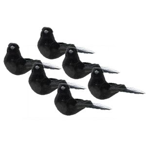 6x stuks kunststof decoratie vogels op clip zwart 12 cm