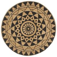 Vloerkleed handgemaakt met zwarte print 90 cm jute