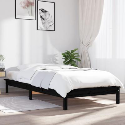 Bedframe massief grenenhout zwart 100x200 cm