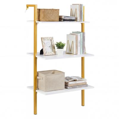 Wandrek met 3 Planken Hangend rek met Metalen Frame aan de Muur Bevestigde Boekenkast 53,5 x 29,5 x 96 cm-Wit