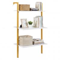 Wandrek met 3 Planken Hangend rek met Metalen Frame aan de Muur Bevestigde Boekenkast 53,5 x 29,5 x 96 cm-Wit