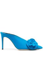 Victoria Beckham mules 105 mm en cuir à applique fleur - Bleu - thumbnail