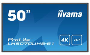 Iiyama ProLite LH5070UHB-B1 Digital Signage display Energielabel: G (A - G) 125.7 cm (49.5 inch) 3840 x 2160 Pixel 24/7 Portretmodus, Anti-burn-in-functie