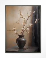 Urban Cotton Wandkleed 'Light Blossom Vase' 80 x 110cm in Floating Frame - black