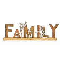 Opsteller met opschrift "Family" en figuren van metaal/mangohout, zilver/bruin (B/H/D) 55x21x7cm