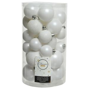 Decoris kerstballen - 60x st - wit - 4-5-6 cm - kunststof