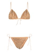 Oséree bikini triangle à ornements en cristal - Marron