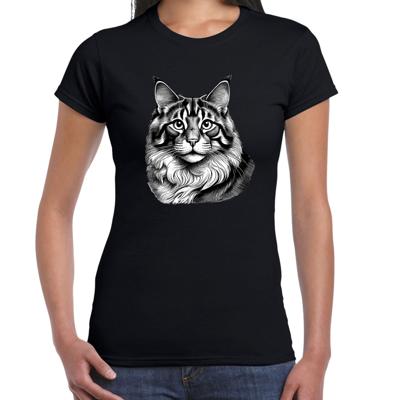 Cadeau/verkleed T-shirt dames - zwart - Siberische Boskat kat/poes - kattenliefhebber