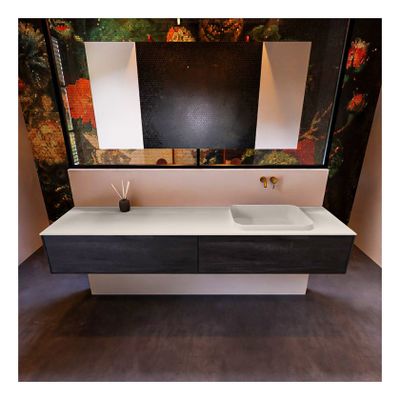 MONDIAZ ERIN 200cm badmeubel onderkast Dark brown met 2 lades wastafel rechts zonder kraangaten kleur Linen