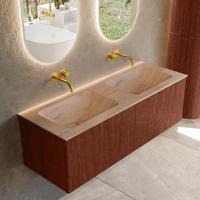 Badmeubel Mondiaz Kurve-Dlux | 130 cm | Meubelkleur Ruby | Wastafelkleur Saba | Solid surface | Wasbak beide zijden spoelbak | Zonder kraangat(en)