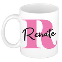 Naam mok Renate - roze - wit - keramiek - 300 ml - verjaardag/cadeau beker