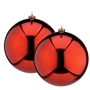 Krist+ Grote decoratie kerstballen - 2x - rood - 20 cm - kunststof - glimmend