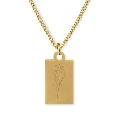 Gegraveerde geboortebloem ketting OUD DESIGN - Stainless steel - Goud - Rechthoek - Februari - iris