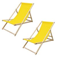 ECD Germany Set van 2 opvouwbare ligstoelen, geel, gemaakt van hout, verstelbare rugleuning, 3 standen, tot 120 kg - thumbnail
