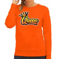 Oranje koningsdag Queen sweater / trui voor dames - thumbnail