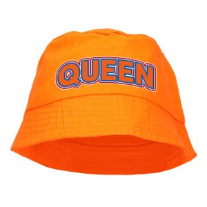 Koningsdag vissershoedje/bucket hat oranje - queen - 57-58 cm