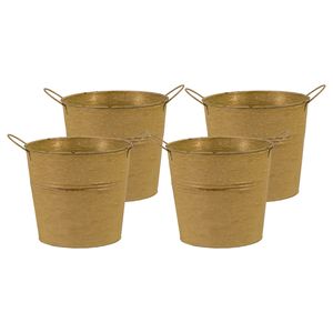 Plantenpot/bloempot/emmer - 4x - zink - oud goud - D16 x H14 cm