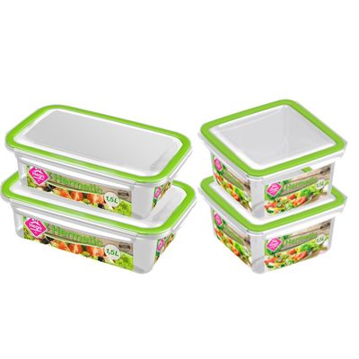 4x Voorraad/vershoudbakjes 1,5 liter transparant/groen