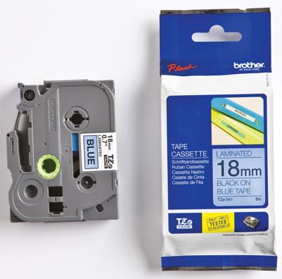 Brother TZe tape voor P-Touch 18 mm, zwart op blauw