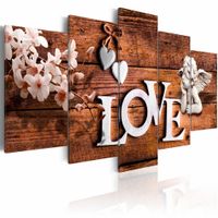 Schilderij - House of Love, liefde en engeltjes, 5 luik, Bruin/Wit, 2 maten, Premium print