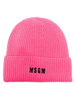 MSGM bonnet nervuré à logo brodé - Rose - thumbnail