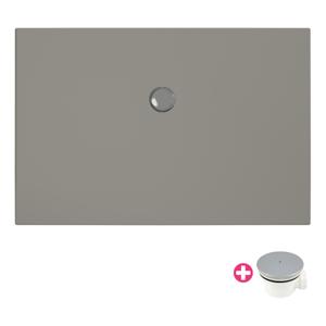 Douchevloer Xenz Flat Plus | 140x100 cm | Incl.Afvoersifon-Chroom | Acryl | Rechthoekig | Cement mat